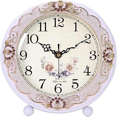 JUSTUP Vintage Wooden Table Clock, Retro Non-Ticking European White-rose 