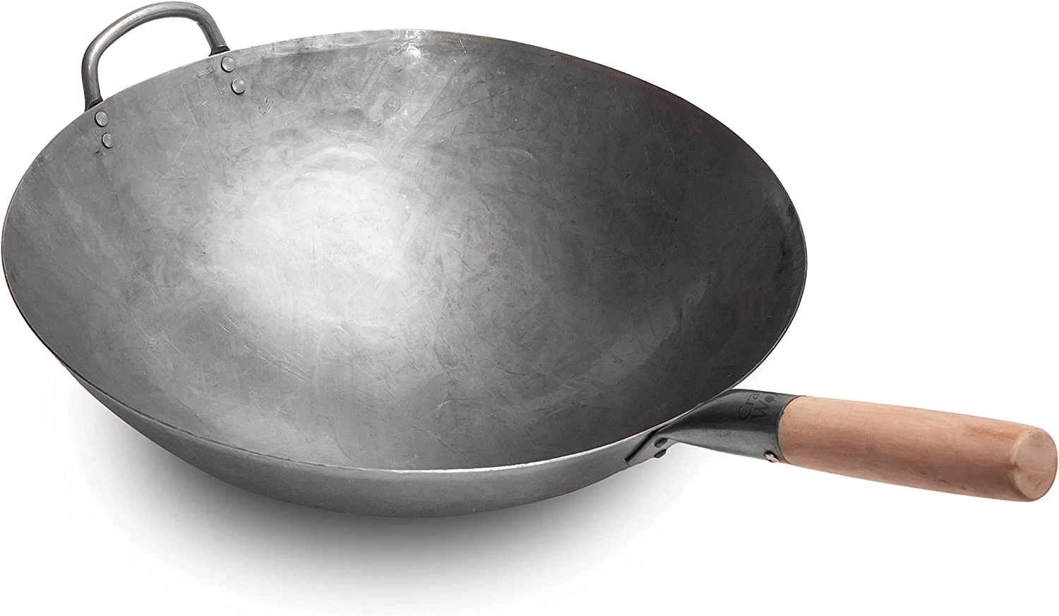 16" Hand-Hammered Carbon Steel Pow Wok with Wooden & Steel Handles