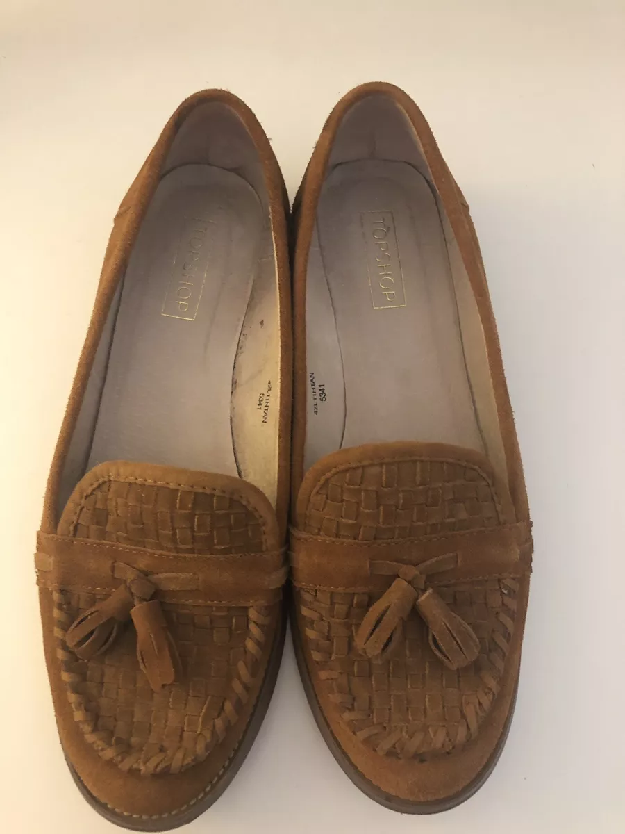 Topshop Suede Loafers with Tassel Size 39 TAN