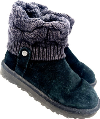 UGG Saela 1019014 Leather Black Knit Slip-On Winter Boots Shoes Women's US 5