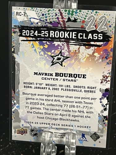 MAVRIK BOURQUE---2024-25 CUBIERTA SUPERIOR---CLASE ROOKE--DALLAS STARS---ENVÍO GRATUITO - Imagen 2 de 2