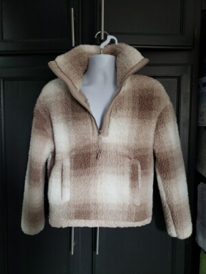 ABERCROMBIE FITCH Cinched Cocoon Sherpa Half-Zip Pullover Beige/Tan XXS 