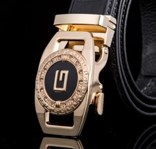 Automatic Sliding Ratchet Buckle Genuine Leather Designer Jeans Dress Belt Men's