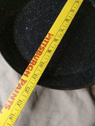 Vintage Enamelware Cowboy Camping Fry Pan Skillet 115 Diam. Metal Black Speckled - Picture 6 of 12