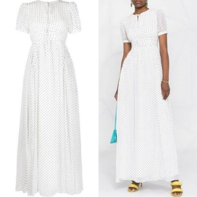Self Portrait Crinkle Gathered Chiffon Dot Maxi Dress Size 4 NWT White |  eBay