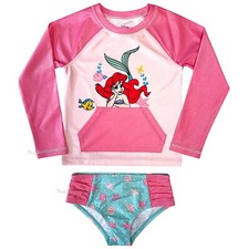 Disney The Little Mermaid Ariel Swimsuit Girl Size 5 6 6X 7 Rash Guard Shirt Set