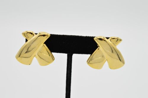 Vintage Clip X Earrings Mirrored Gold Dangle Meta… - image 1