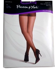 Preston & York Sheer Size M / Tall Control Top Pantyhose, Jet Black Backseam NEW
