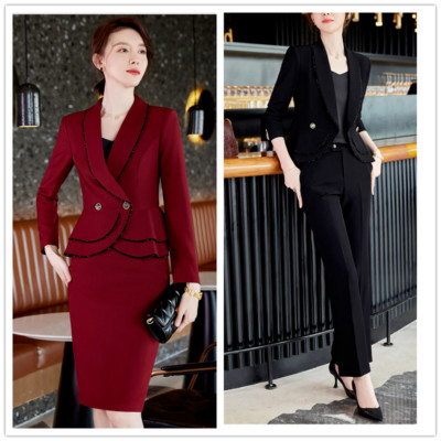 Damen Blazer Anzug Jacke Schößchen Oberteile Hosen Röcke Sets Büro Business 2 Teile