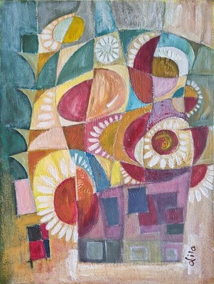 Original Acryl Abstraktes Gemälde Gänseblümchen Blumen Kunst auf Karton Signiert 35x26cm