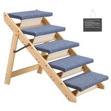 Wood Pet Stairs, 5-Step Dog Stairs for Beds, Sofa Cars, 150lbs Load Capacity