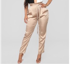 Fashion Nova Tie Waist Satin Pants Trousers
