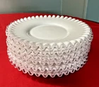 Vintage 6 Milk Glass Luncheon/Dessert Plates with Clear, Ruffled Edges, ELEGANT!