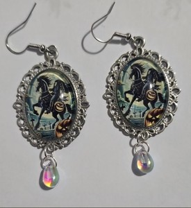 Handcrafted artisan headless horseman glass Cameo Earrings 