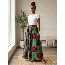 Shenbolen African Wax Print Maxi Skirt, Size M NWT