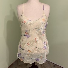 VTG California Dynasty Sheer Satin Floral Mini Slip Dress Fairy Women  s Size L