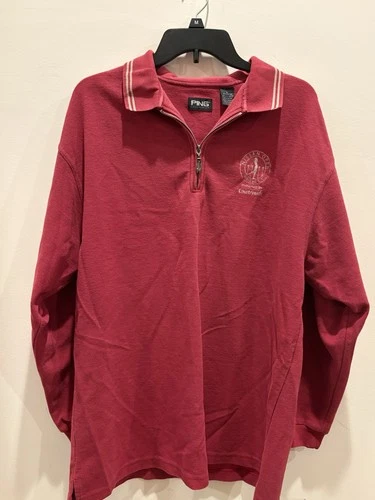 Vintage Ping Mens Extra Large Red Pullover 1/4 Zip Waffle Knit Nissan Open