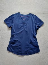 Purple Label By Healing Hands Women Scrub Tops S Navy Blue Short Sleeve Medical