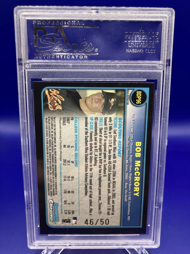 2003 Bowman Draft Chrome Gold Refractor /50 Bob McCrory #BDP96 Orioles  - Image 2 of 2