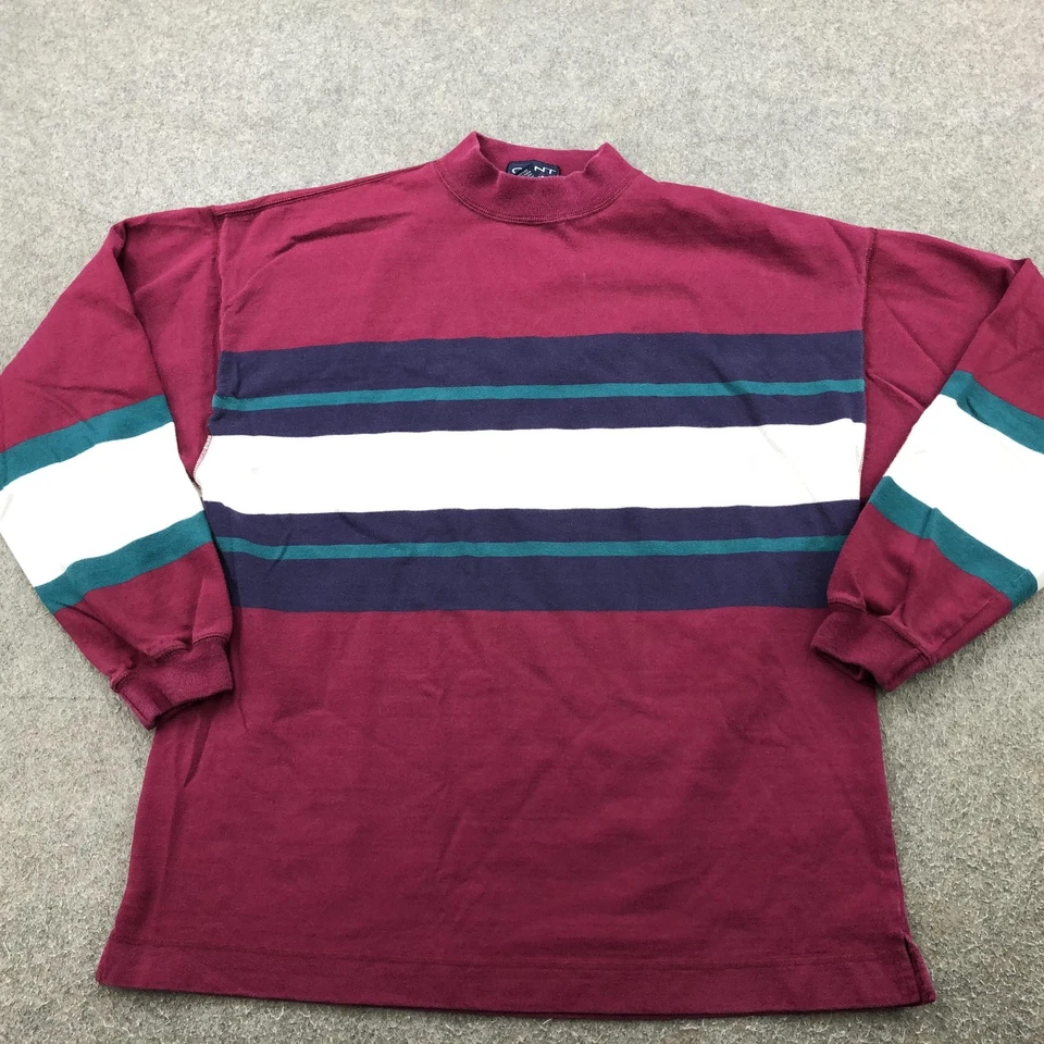 Moletom Vintage Gant Rugger Masculino Grande Borgonha Listrado Decote Simulado Rugby Anos 90 - Imagem 2 de 4