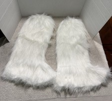 New 1 Pair Berlune Faux Fur White Fuzzy Leg Warmers Knee High 11.5 Inches