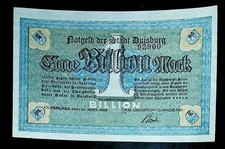1923 Germany DUISBURG 1.000.000.000.000 / 1 Trillion  Mark Banknote