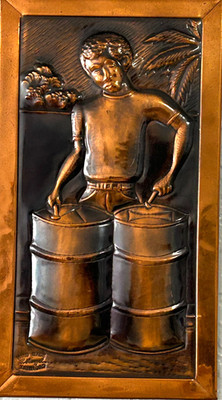 Vintage Handmade High Relif Cooper Repousse Art Wall Plaque By R Mungal''Drummer''