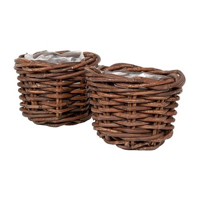 2tlg. Pflanzkorb-Set VERONA-Rund ca. D15cm Natural Brown Rattan Blumenkasten