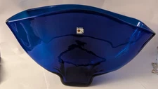Vintage Blenko Blue Oval Vase #8910 Deep Dark Blue EUC 1990 Era Sticker