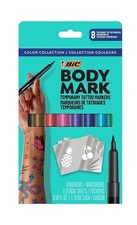 NEW BIC Body Mark Temporary Tattoo Markers - 8 Markers 3 Stencil Sheets - FUN