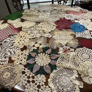 50+ Lot Vintage Hand Crocheted Doilies Lace Centerpieces Cotton Handmade Linens