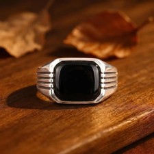 Anillo de sello de ónix negro para hombre plata de ley 925 joyería anillo negro