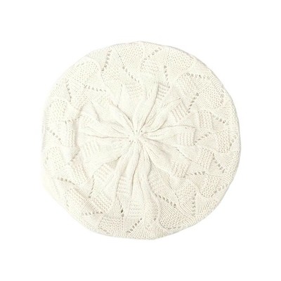Female Beret Hat Stretchy Soft Skull Hat with Hollowed Knitted Design for Women