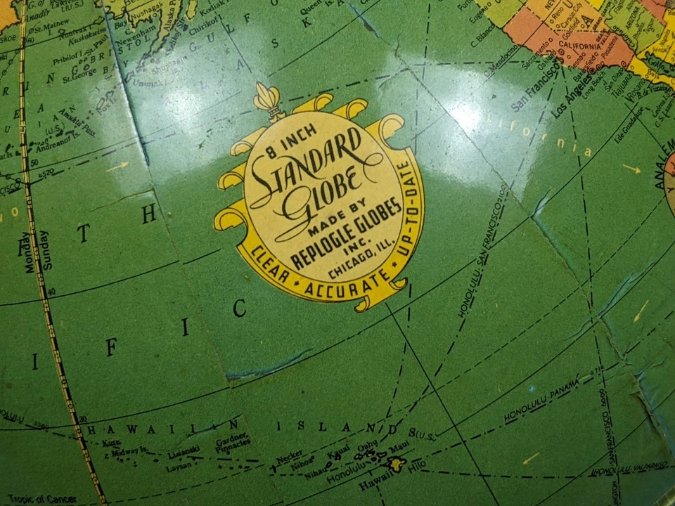 Antiguo globo terráqueo de escritorio Replogle 1933 8" Feria Mundial de Chicago Siglo de progreso RARO Foto 2 de 4