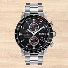 NEW Hugo Boss 1513509 Rafale Men’s Chronograph Black Dial Stainless Steel Silver