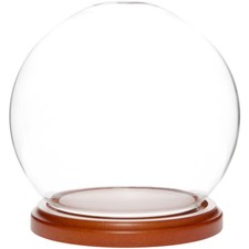 Plymor 5" x 6" Glass Display Dome Globe Cloche Walnut MDF Base 