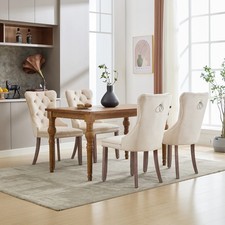 Set of 4 Velvet Fabric Dining Chairs with High Back Wooden Legs for Home Kitchen