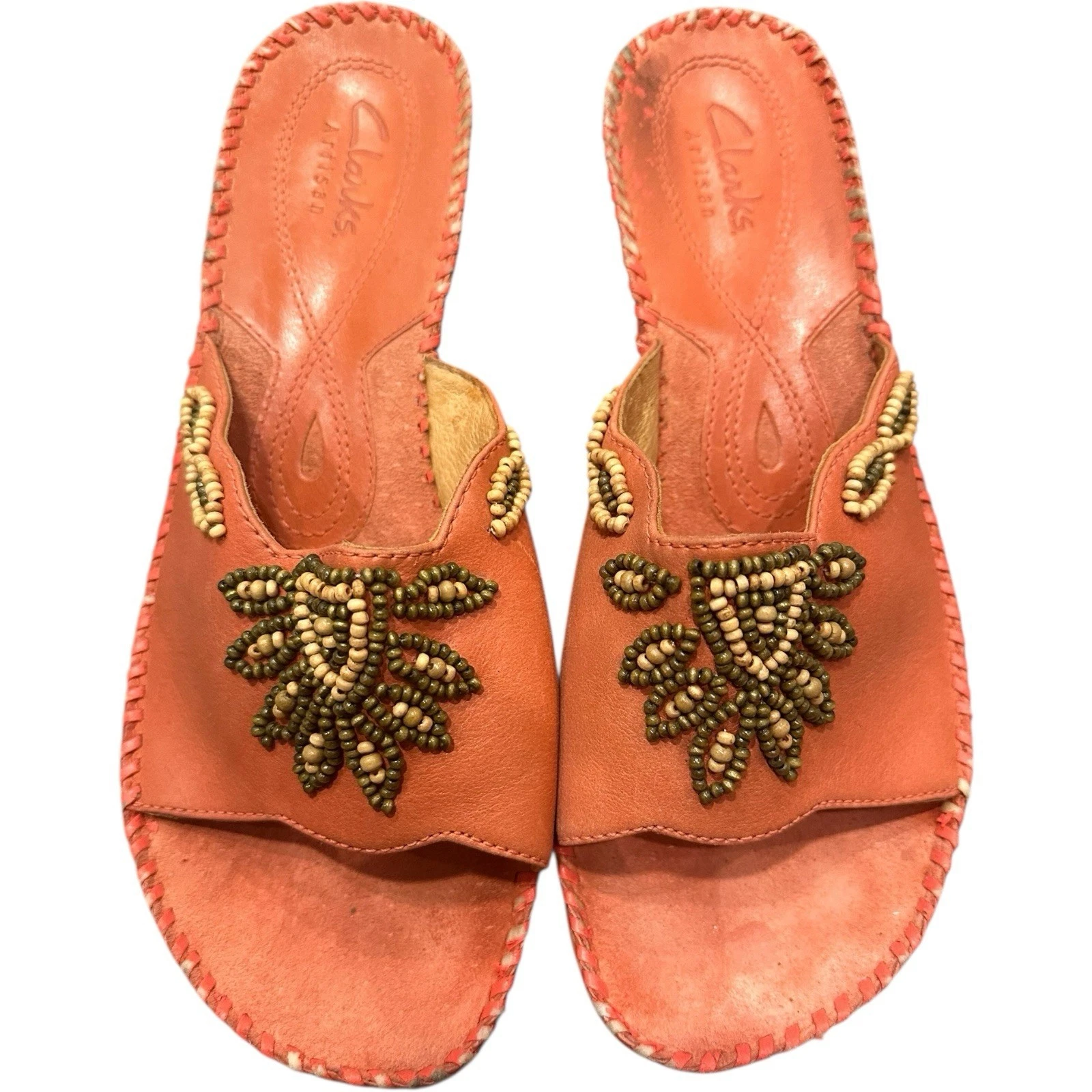 Sandali donna Clarks corallo perline boho zeppa slide azteco western taglia 8 5M