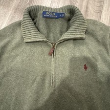 Polo Ralph Lauren Quarter Zip Sweater Mens Large Olive Green Cotton Pony Logo