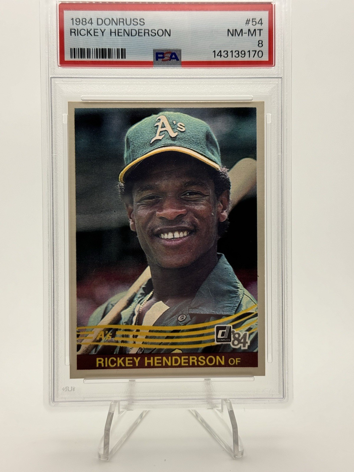 Donruss 1984 Rickey Henderson #54 PSA 8 Base Set Oakland Athletics Baseball