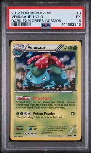 2012 POKEMON BLACK & WHITE DARK EXPLORERS COSMOS #3 VENUSAUR-HOLO PSA 5