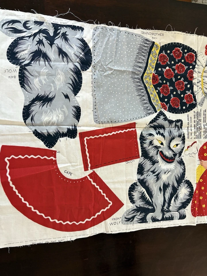 Panel de tela vintage Little Red Ridinghood abuela y lobo Foto 3 de 4