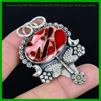 925 Sterling Silver Kingman Red Mohave Copper Turquoise Stone Pendant Jewelry