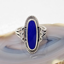 VTG 925 Sterling Silver Bohemian Lapis Lazuli Statement Split Shank Ring Sz 7