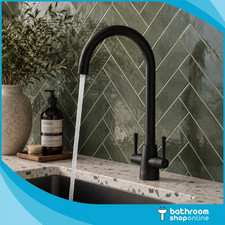 Black Swan Neck Twin Lever Contemporary Monobloc Kitchen Mixer Tap