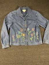 Mandal Bay Jacket VTG 90s Women  s Boho LG Jean Denim Embroidered Floral Trucker