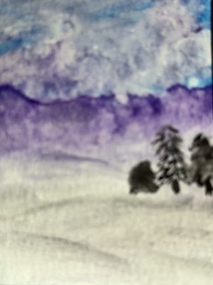 Original abstract Landscape - watercolors - 2.5x3.5  - mini art ACEO/ATC