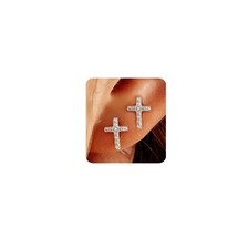 Silver Earrings for Women 14K White Gold Cross Stud Earring Dainty Minimalist Si