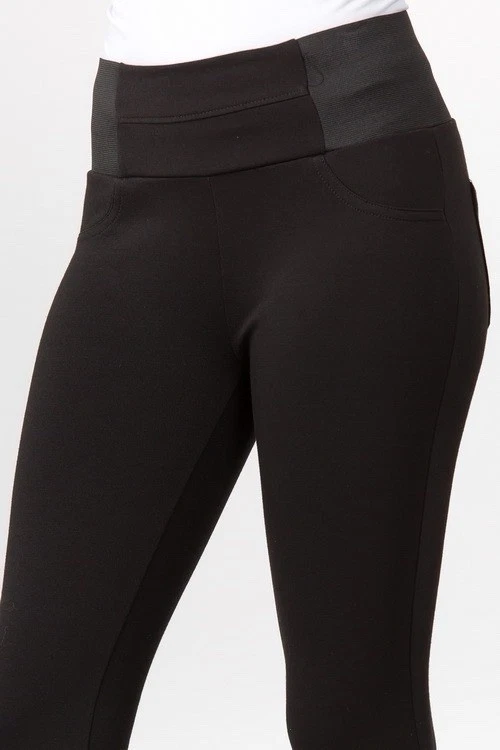 Women High Elastic waist Ponte Black Leggings Pants stretch Ci Sono S,M,L PP412 - Image 3 of 4