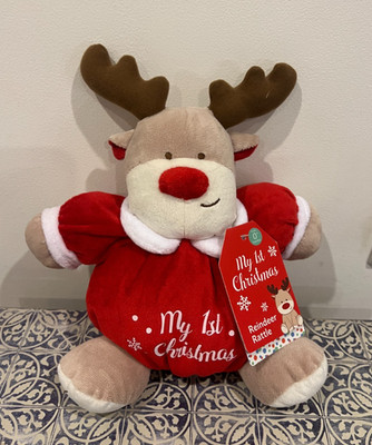 TJM My 1st Christmas Rentier Rassel Stofftier - 9 Zoll - UNBENUTZT